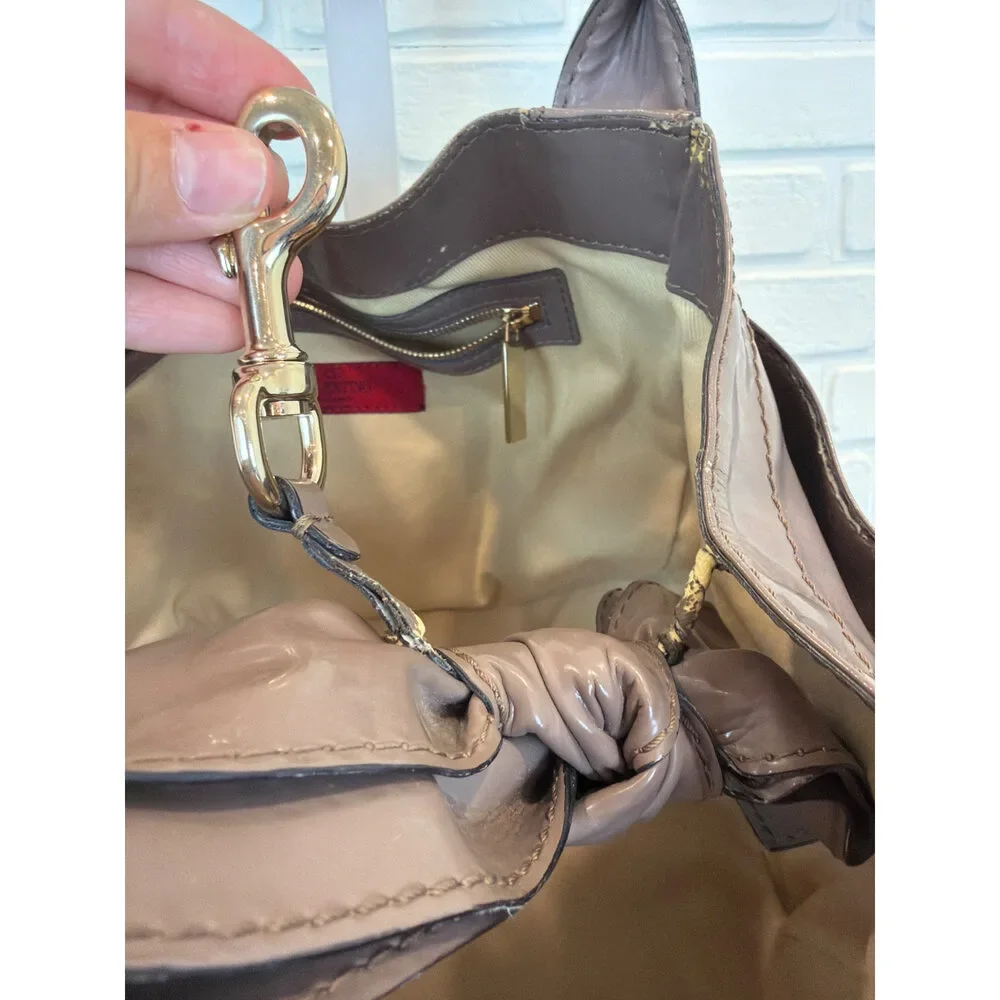 Valentino Garavani Bow Tote Taupe Patent Leather Shoulder Bag